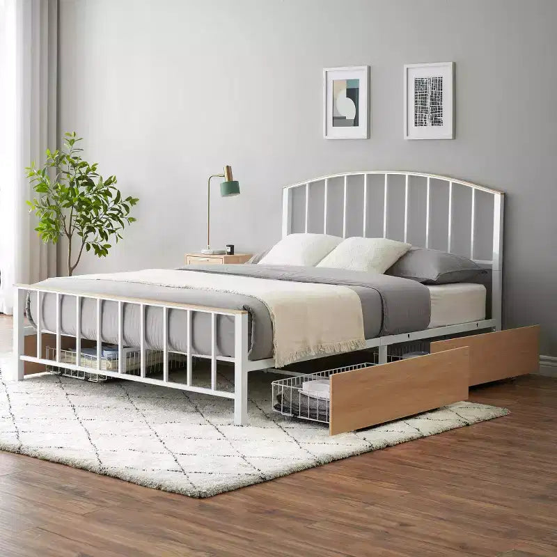 Struttura letto a piattaforma in rovere con 4 cassetti contenitore, Full, 1 persona