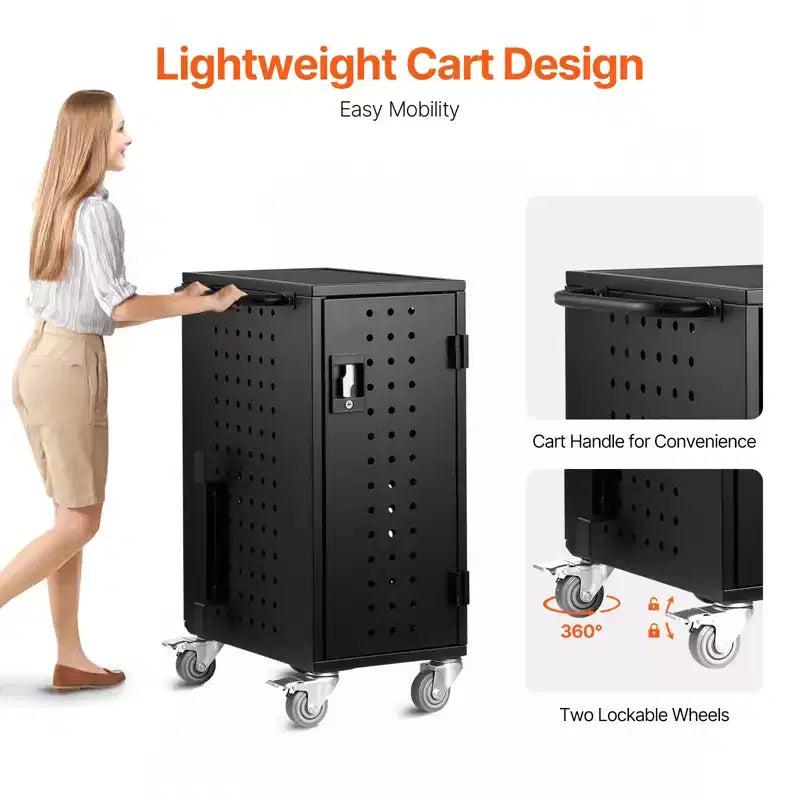 Carrello di ricarica mobile in metallo nero, 16 dispositivi, fino a 15,6"