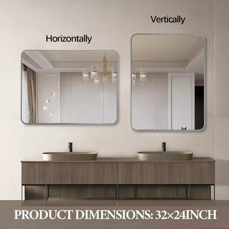 Specchio da parete rettangolare con cornice in alluminio color argento, 1 persona