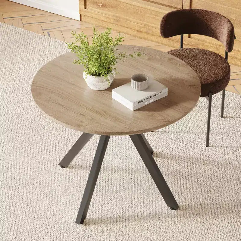 Tavolo da pranzo rotondo nero/marrone/bianco, base in metallo a 4 gambe, 4–6 posti a sedere