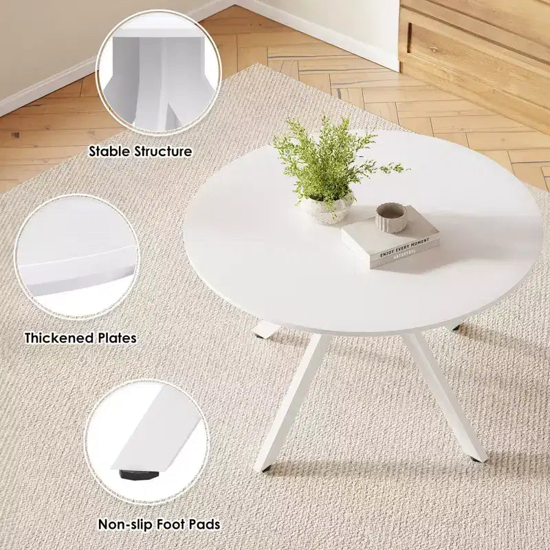 Tavolo da pranzo rotondo nero/marrone/bianco, base in metallo a 4 gambe, 4–6 posti a sedere