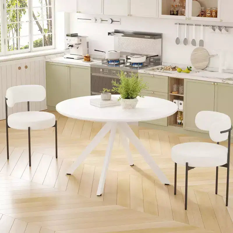 Tavolo da pranzo rotondo nero/marrone/bianco, base in metallo a 4 gambe, 4–6 posti a sedere