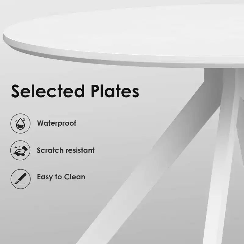 Tavolo da pranzo rotondo nero/marrone/bianco, base in metallo a 4 gambe, 4–6 posti a sedere