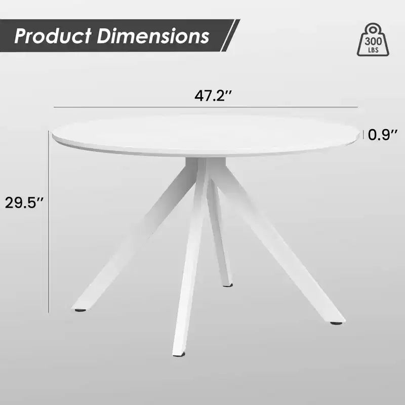 Tavolo da pranzo rotondo nero/marrone/bianco, base in metallo a 4 gambe, 4–6 posti a sedere