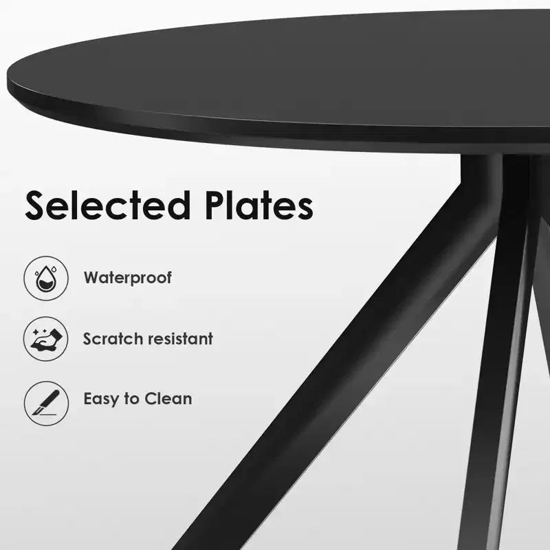Tavolo da pranzo rotondo nero/marrone/bianco, base in metallo a 4 gambe, 4–6 posti a sedere