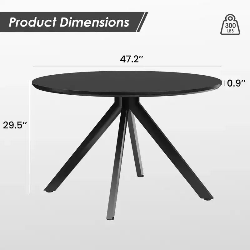 Tavolo da pranzo rotondo nero/marrone/bianco, base in metallo a 4 gambe, 4–6 posti a sedere