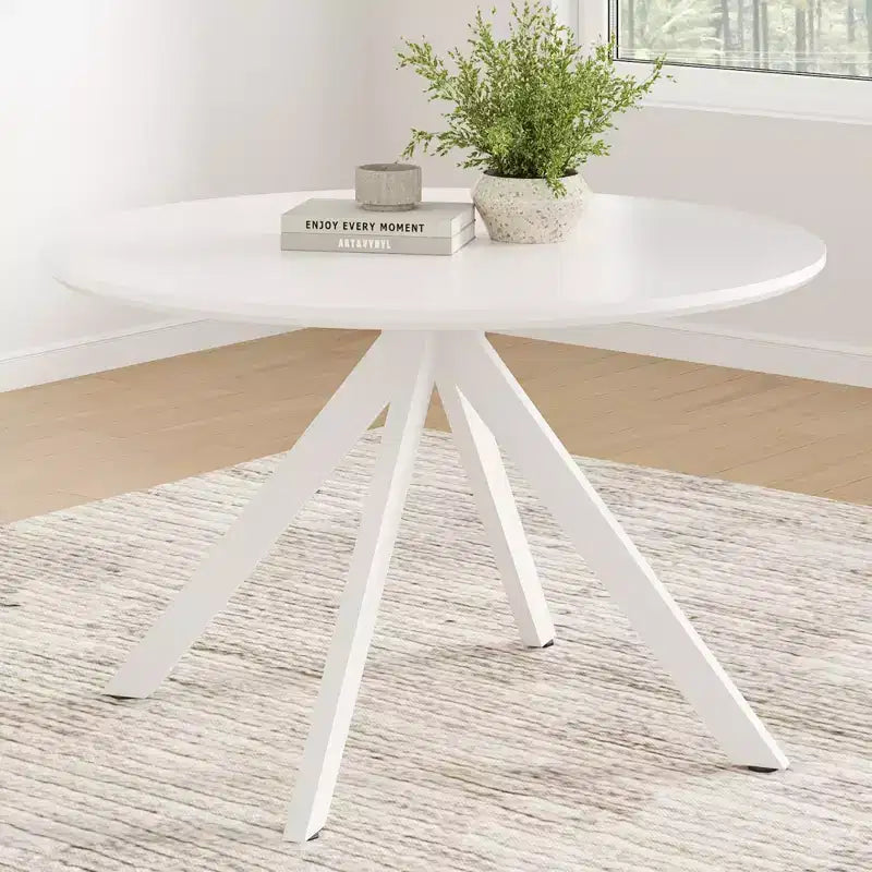Tavolo da pranzo rotondo nero/marrone/bianco, base in metallo a 4 gambe, 4–6 posti a sedere