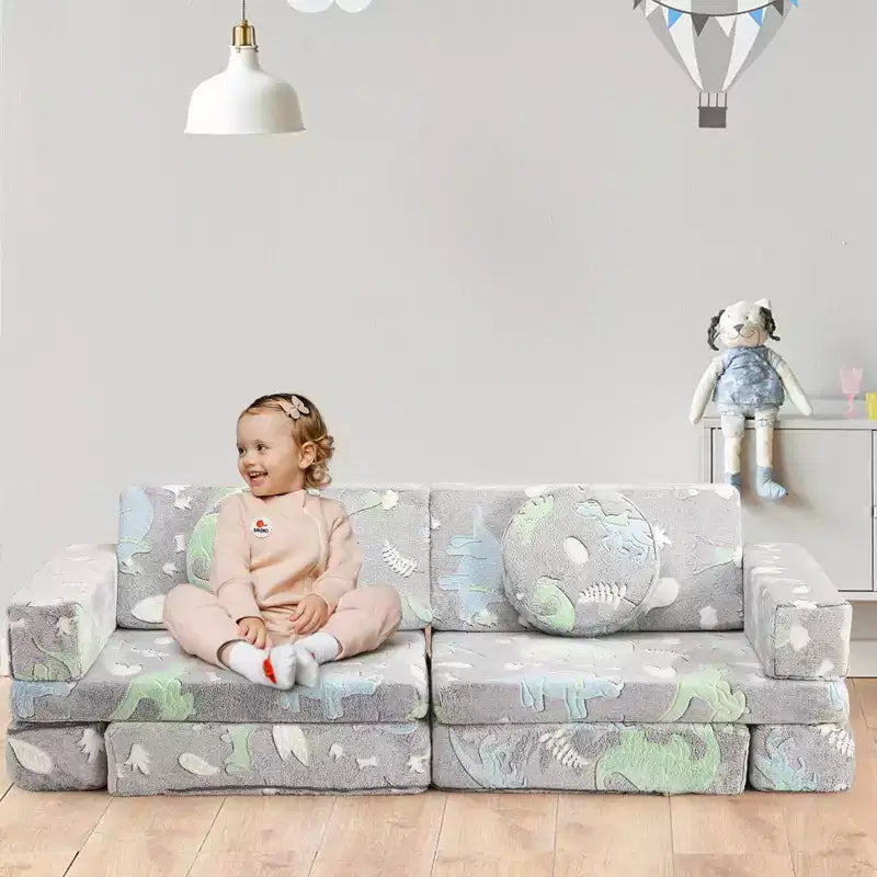 Divano modulare per bambini con stelle grigie/fosforescenti, 2 posti