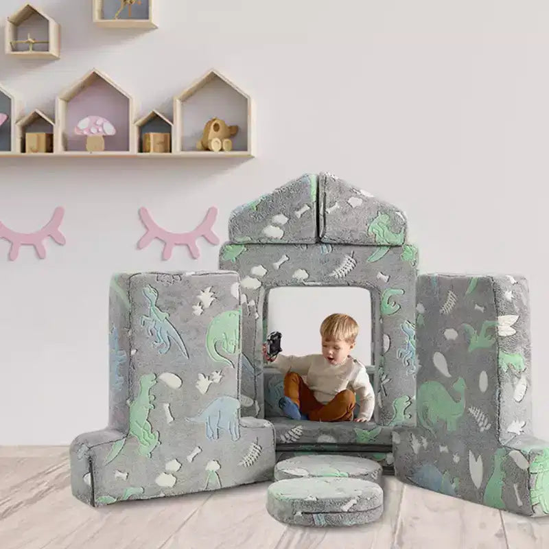 Divano modulare per bambini con stelle grigie/fosforescenti, 2 posti