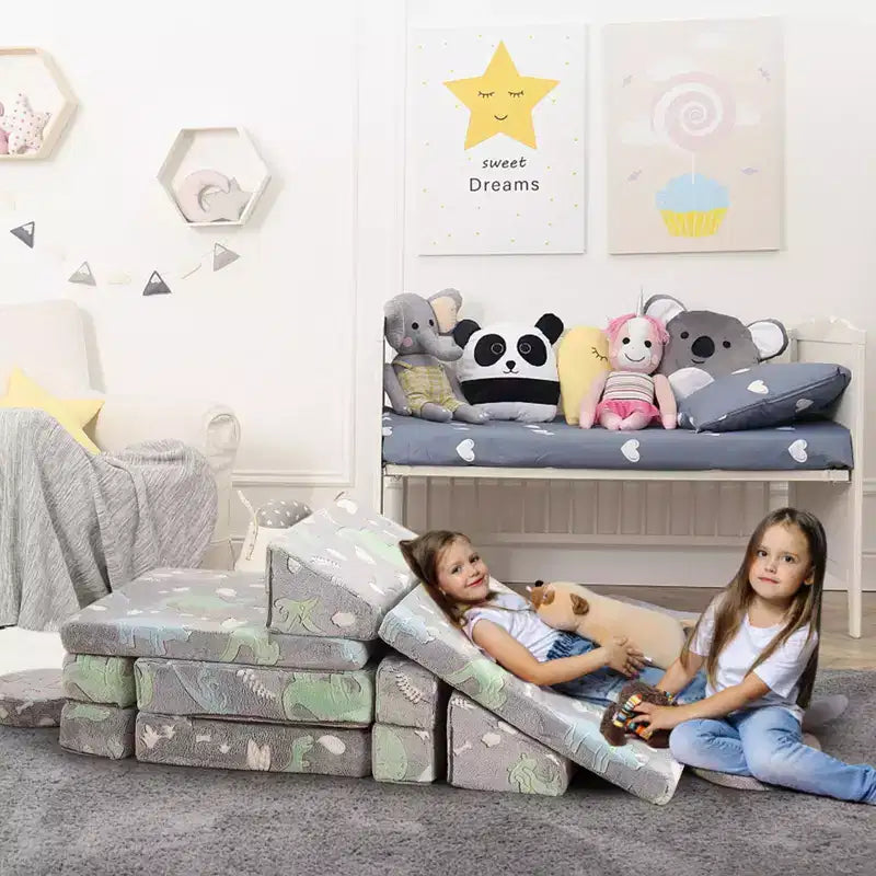 Divano modulare per bambini con stelle grigie/fosforescenti, 2 posti