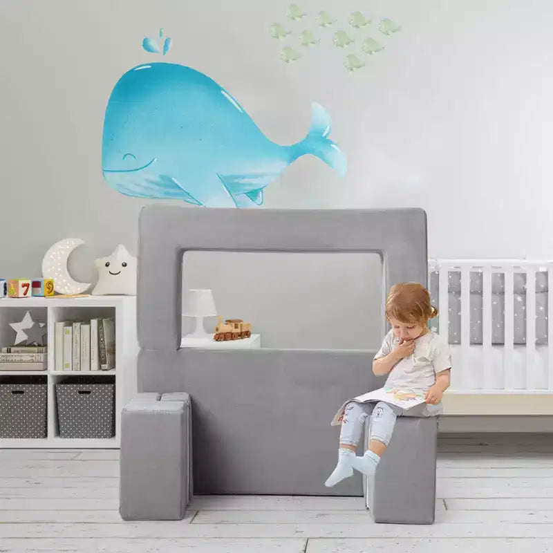 Divano modulare per bambini con stelle grigie/fosforescenti, 2 posti