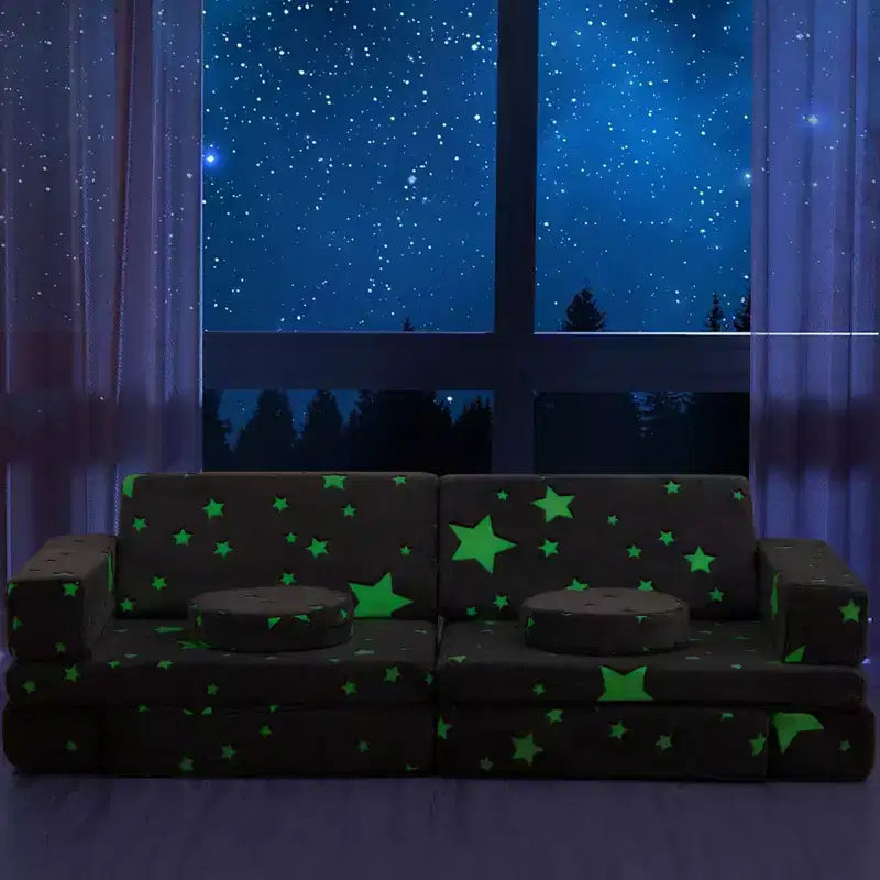 Divano modulare per bambini con stelle grigie/fosforescenti, 2 posti