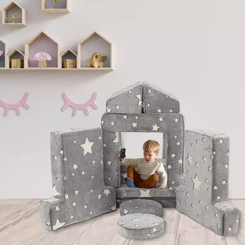 Divano modulare per bambini con stelle grigie/fosforescenti, 2 posti