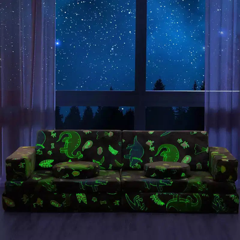 Divano modulare per bambini con stelle grigie/fosforescenti, 2 posti