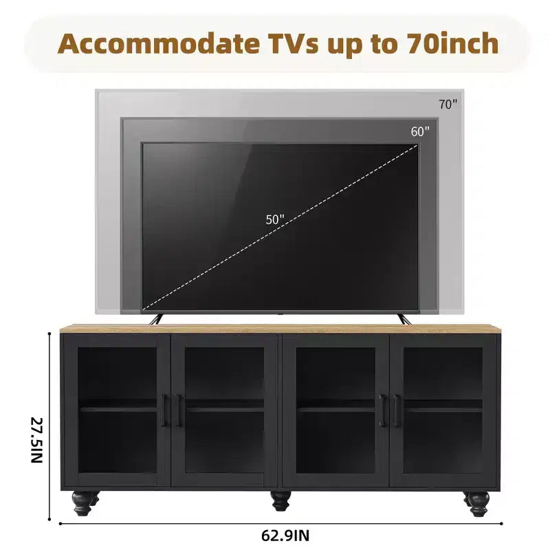Mobile TV da masseria bianco/nero con ante in vetro, per TV fino a 70"