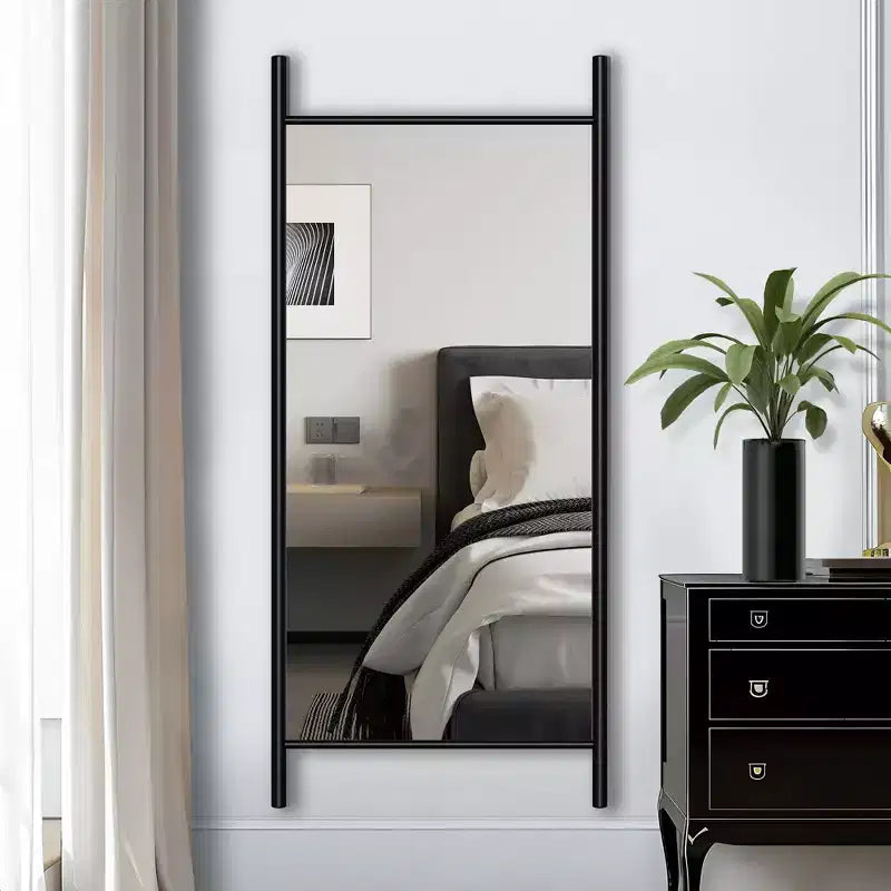 Specchio da parete con cornice in legno a scaletta marrone, singolo, 31"L x 71"A
