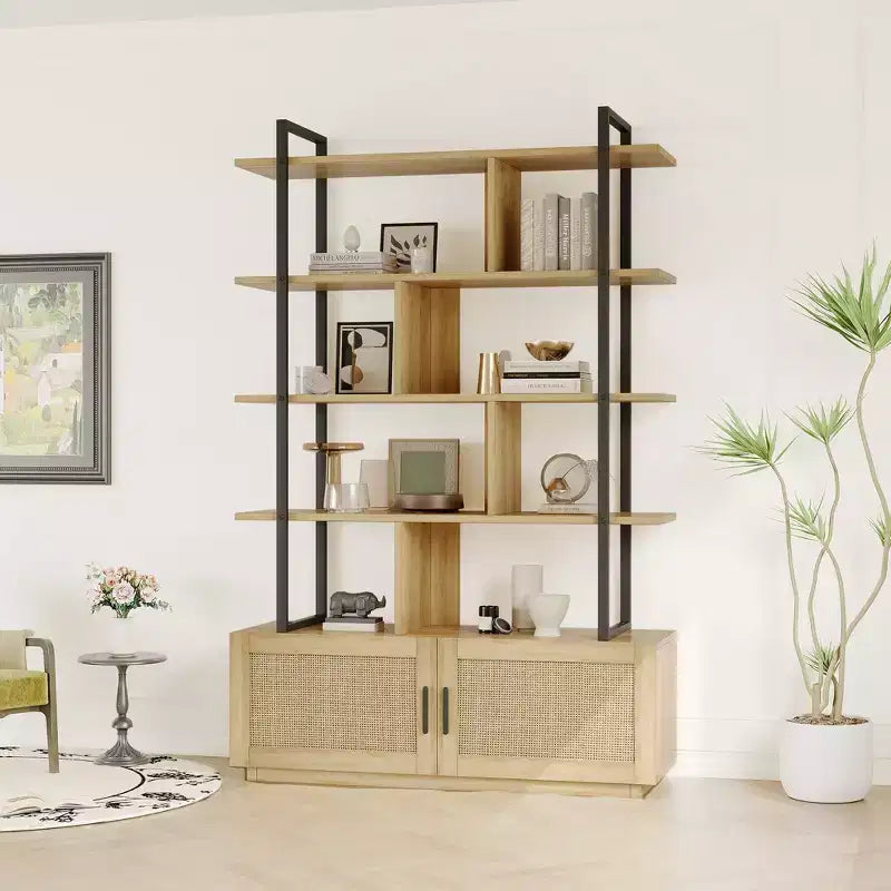 Libreria Intrecciata in Rattan Naturale Marrone con Ripiano Contenitore – 1 Persona