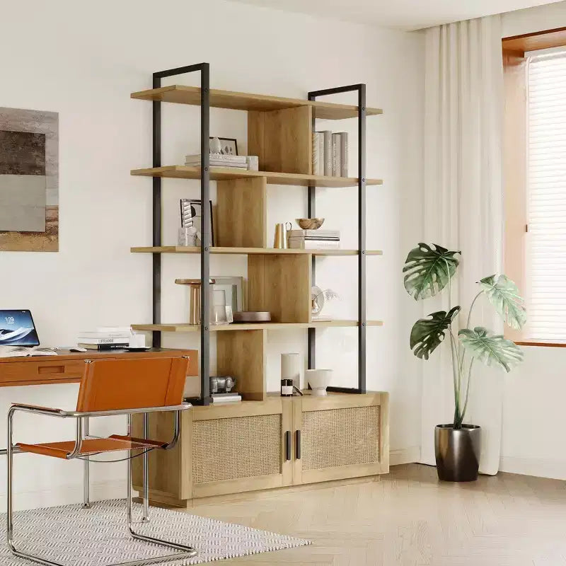 Libreria Intrecciata in Rattan Naturale Marrone con Ripiano Contenitore – 1 Persona
