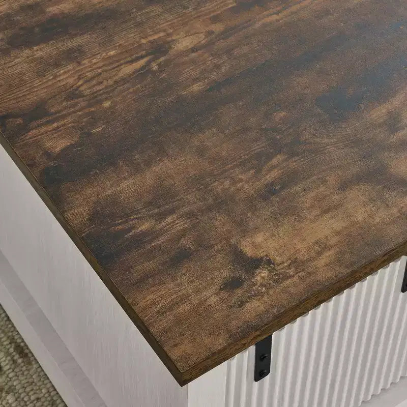 Tavolino da caffè rettangolare da fattoria marrone/bianco e grigio con porta scorrevole e contenitore a 3 cubi, 1 pezzo