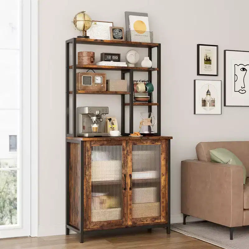 Scaffale da Panettiere a 5 Ripiani Nero – Supporto per Microonde con Contenitore, Montaggio da 1 Persona