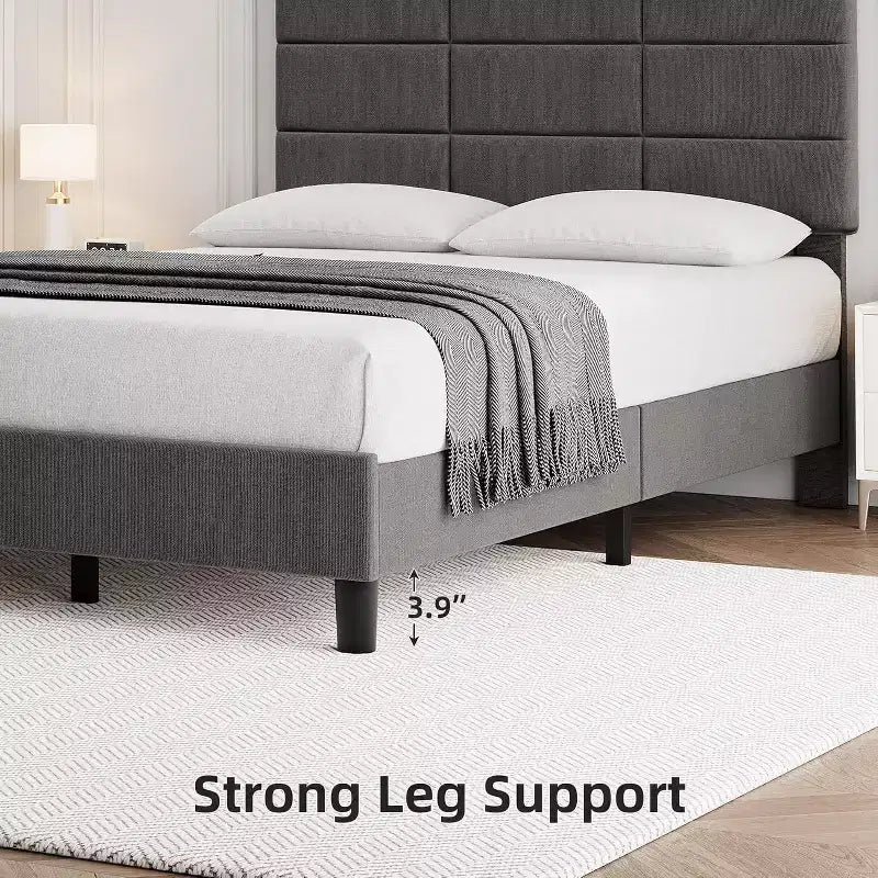 Letto a piattaforma imbottito Queen grigio con testiera regolabile, per 1-2 persone