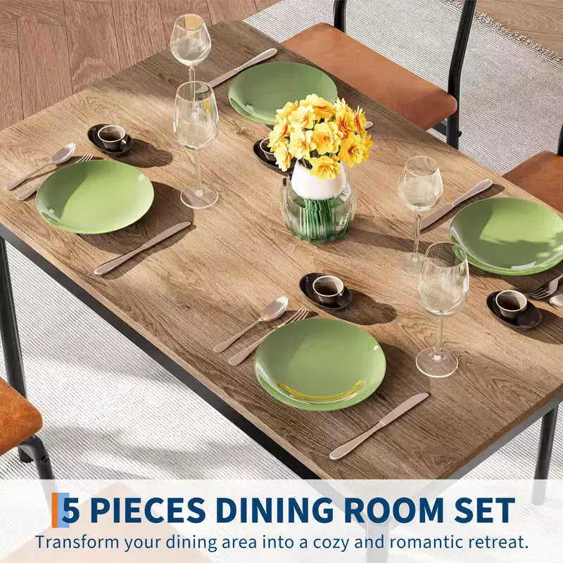 Nero / Marrone / Marrone e nero – Set da pranzo per 4 con rivestimento in PU