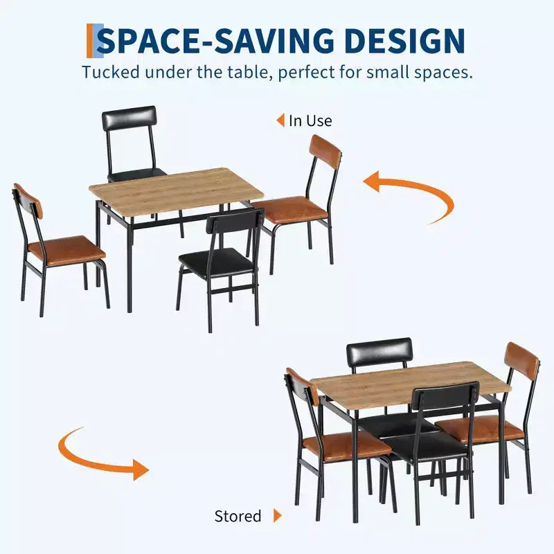Nero / Marrone / Marrone e nero – Set da pranzo per 4 con rivestimento in PU