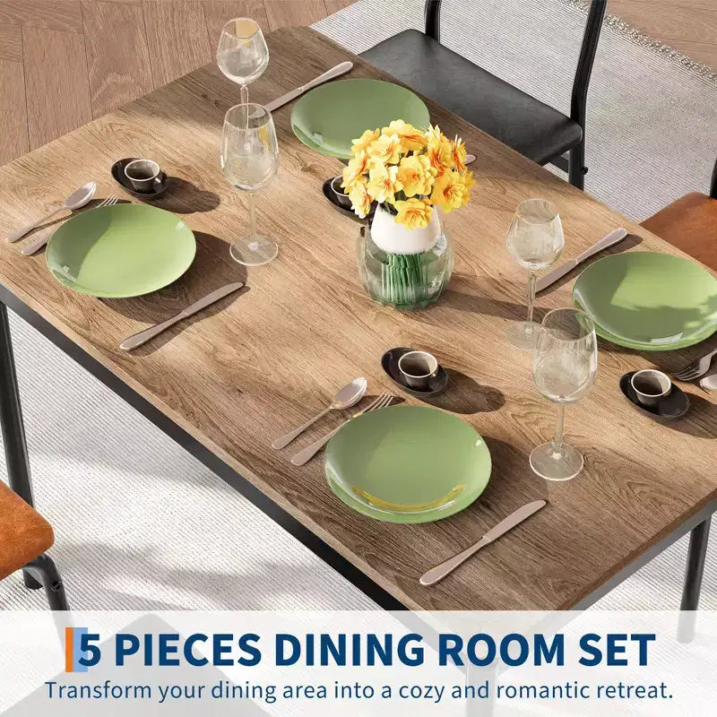 Nero / Marrone / Marrone e nero – Set da pranzo per 4 con rivestimento in PU
