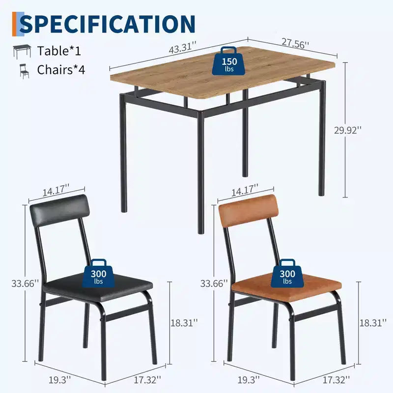 Nero / Marrone / Marrone e nero – Set da pranzo per 4 con rivestimento in PU