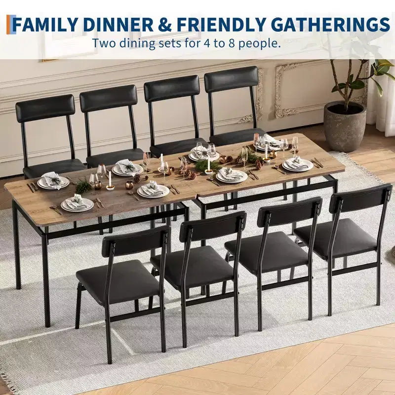 Nero / Marrone / Marrone e nero – Set da pranzo per 4 con rivestimento in PU