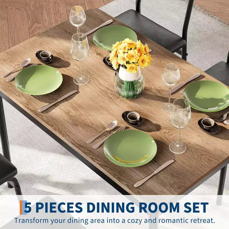 Nero / Marrone / Marrone e nero – Set da pranzo per 4 con rivestimento in PU