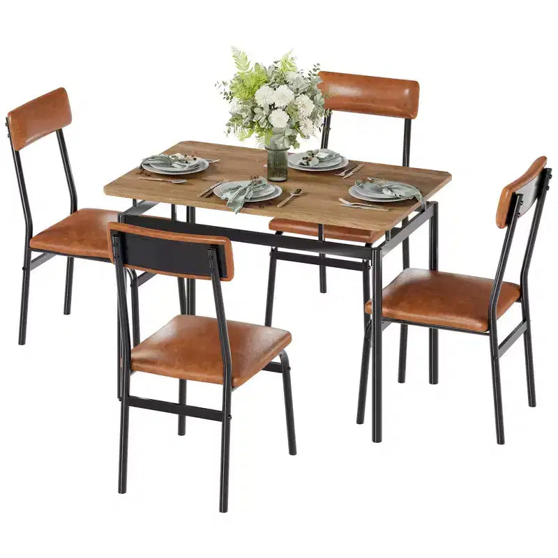 Nero / Marrone / Marrone e nero – Set da pranzo per 4 con rivestimento in PU