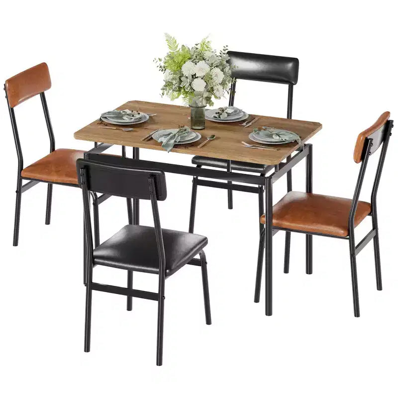 Nero / Marrone / Marrone e nero – Set da pranzo per 4 con rivestimento in PU