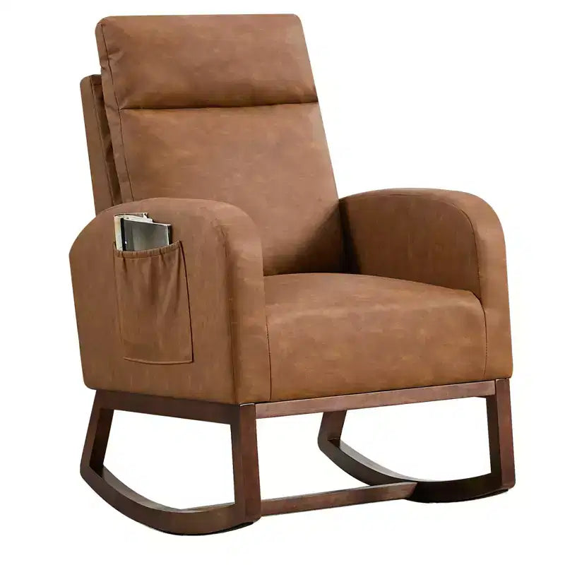 Poltrona a dondolo Wingback beige/marrone/grigia con tasche laterali, 1 posto