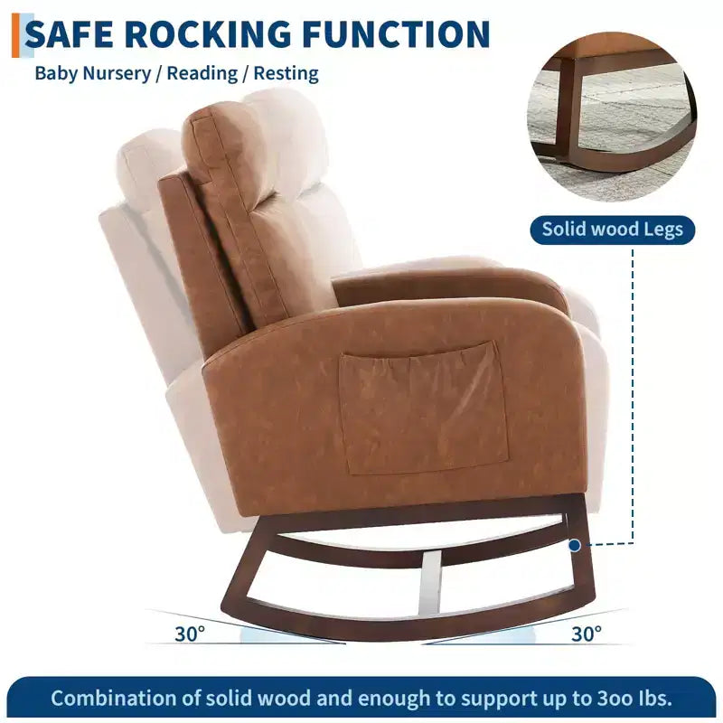 Poltrona a dondolo Wingback beige/marrone/grigia con tasche laterali, 1 posto