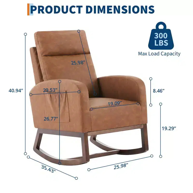 Poltrona a dondolo Wingback beige/marrone/grigia con tasche laterali, 1 posto