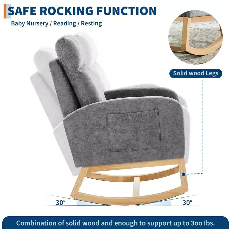 Poltrona a dondolo Wingback beige/marrone/grigia con tasche laterali, 1 posto