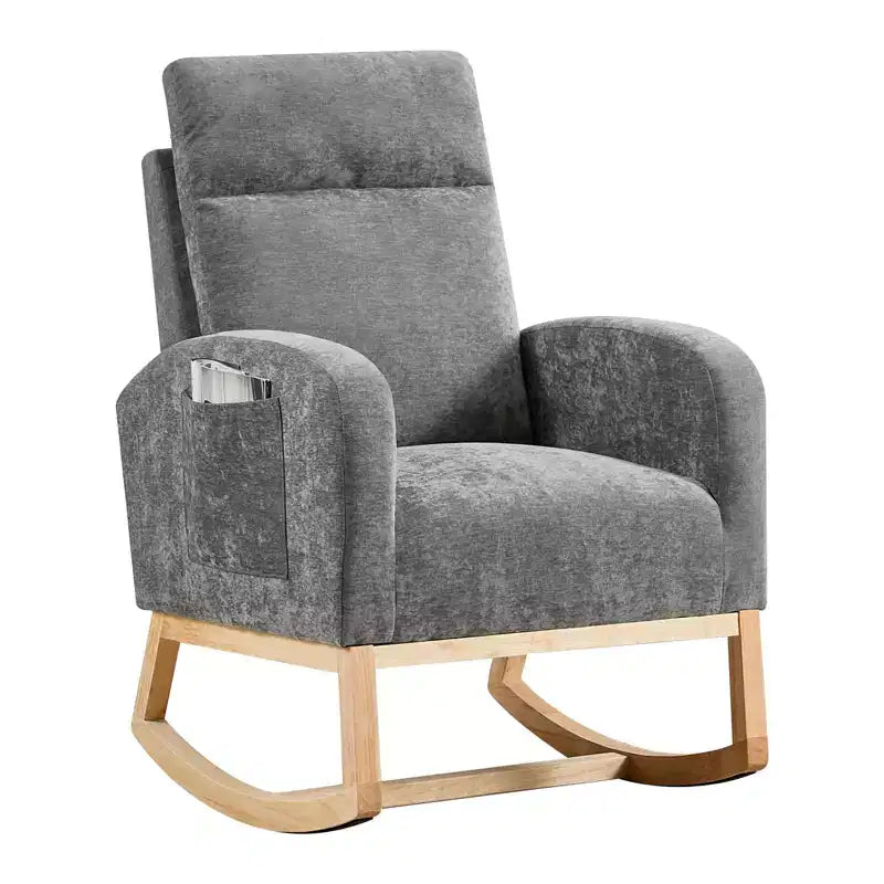 Poltrona a dondolo Wingback beige/marrone/grigia con tasche laterali, 1 posto