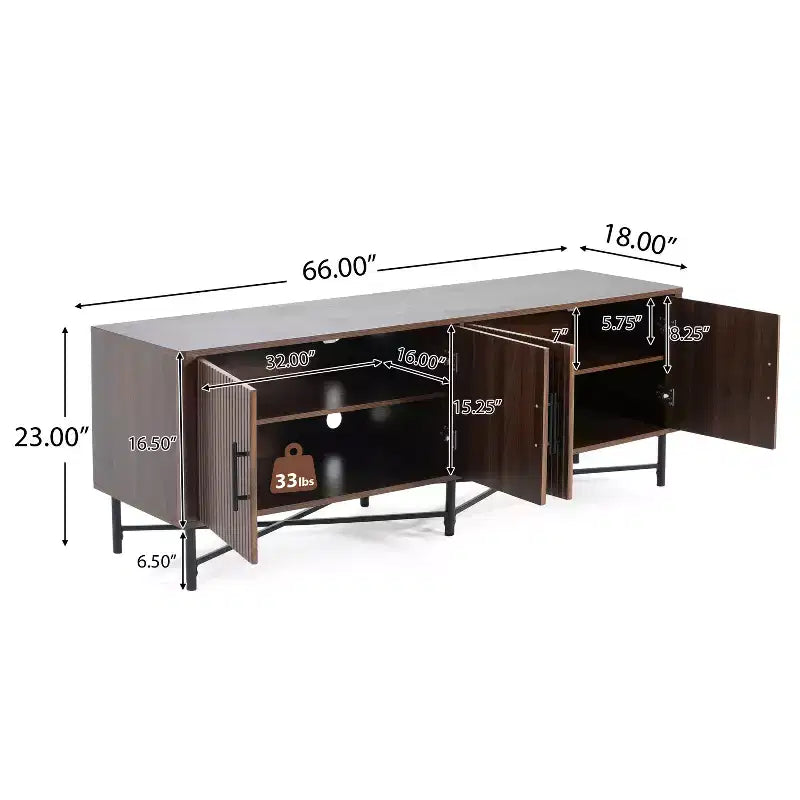 Mobile TV in castagno/legno naturale con 4 ante e ripiani regolabili, per TV fino a 66"