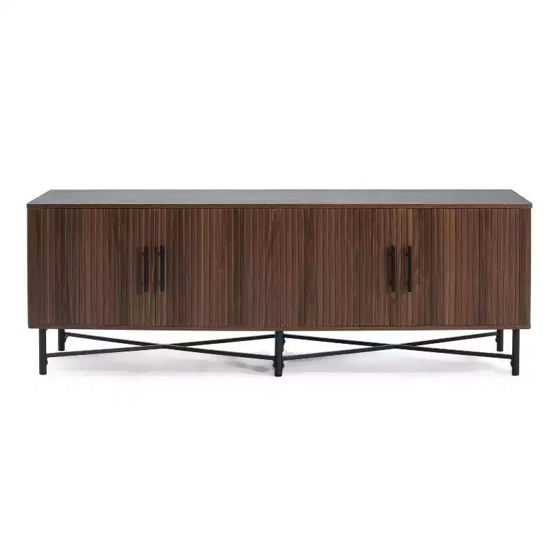 Mobile TV in castagno/legno naturale con 4 ante e ripiani regolabili, per TV fino a 66"