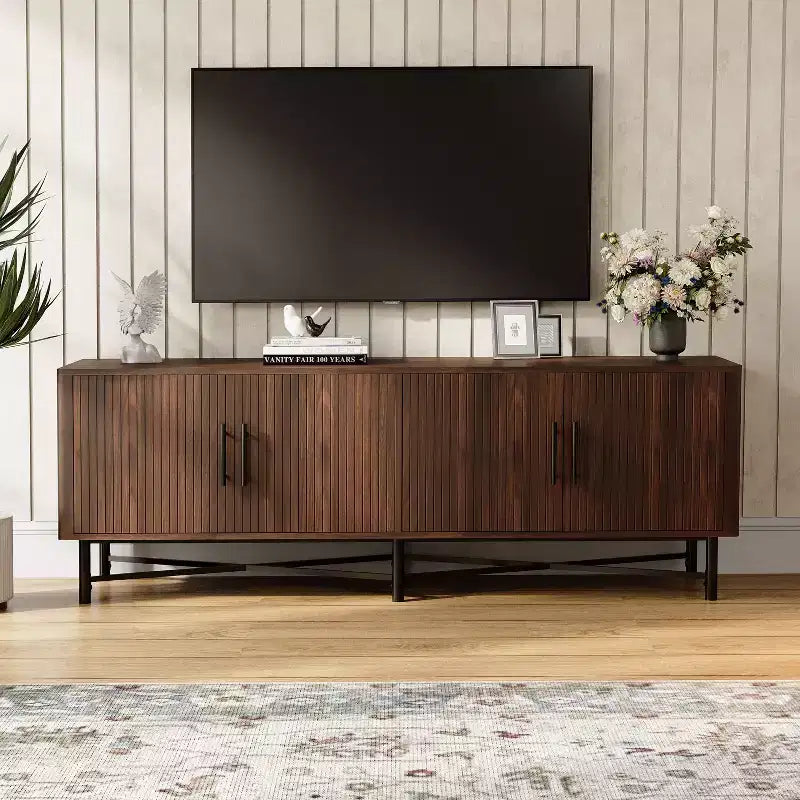 Christopher Knight Home Ororo Vintage Wooden Storage TV Stand with 4 Doors and 2 Adjustable Shelves