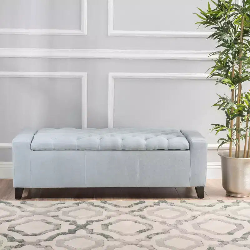 Panca Pouf Contenitore Imbottita Grigia, Capitonnè, Posto Singolo