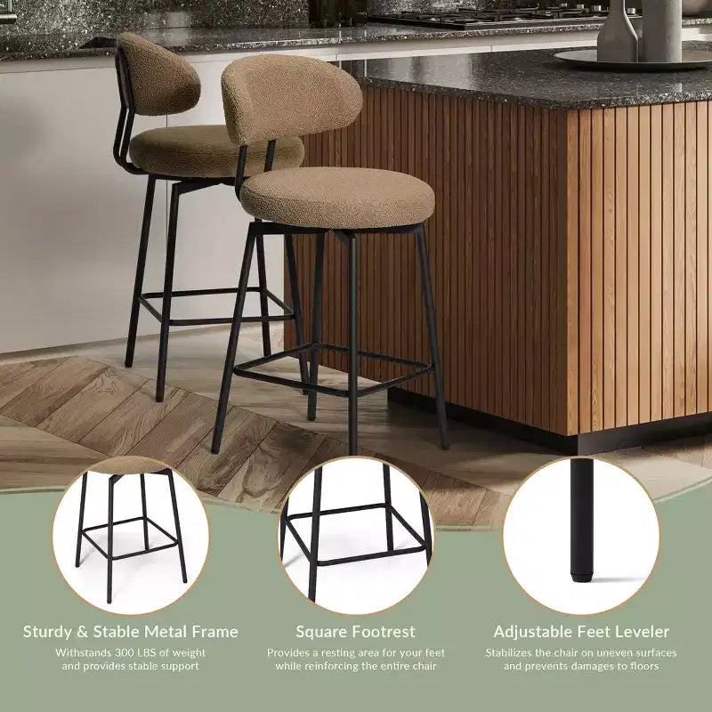 Sgabelli da bar con schienale imbottiti in finta pelliccia, set da 2 – Nero / Cammello / Grigio / Crema / Verde / Blu navy / Oro