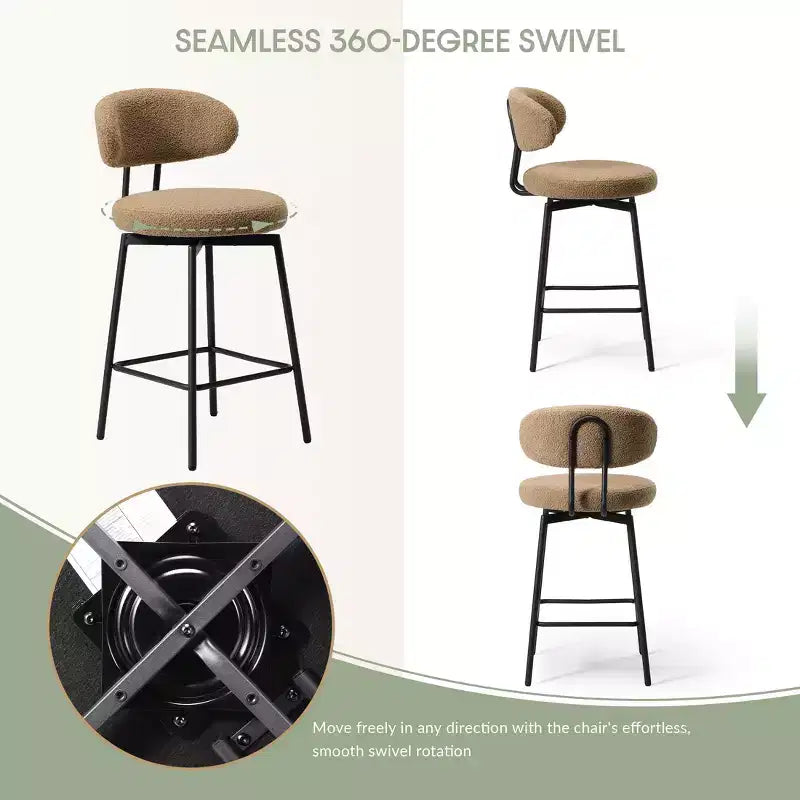Sgabelli da bar con schienale imbottiti in finta pelliccia, set da 2 – Nero / Cammello / Grigio / Crema / Verde / Blu navy / Oro