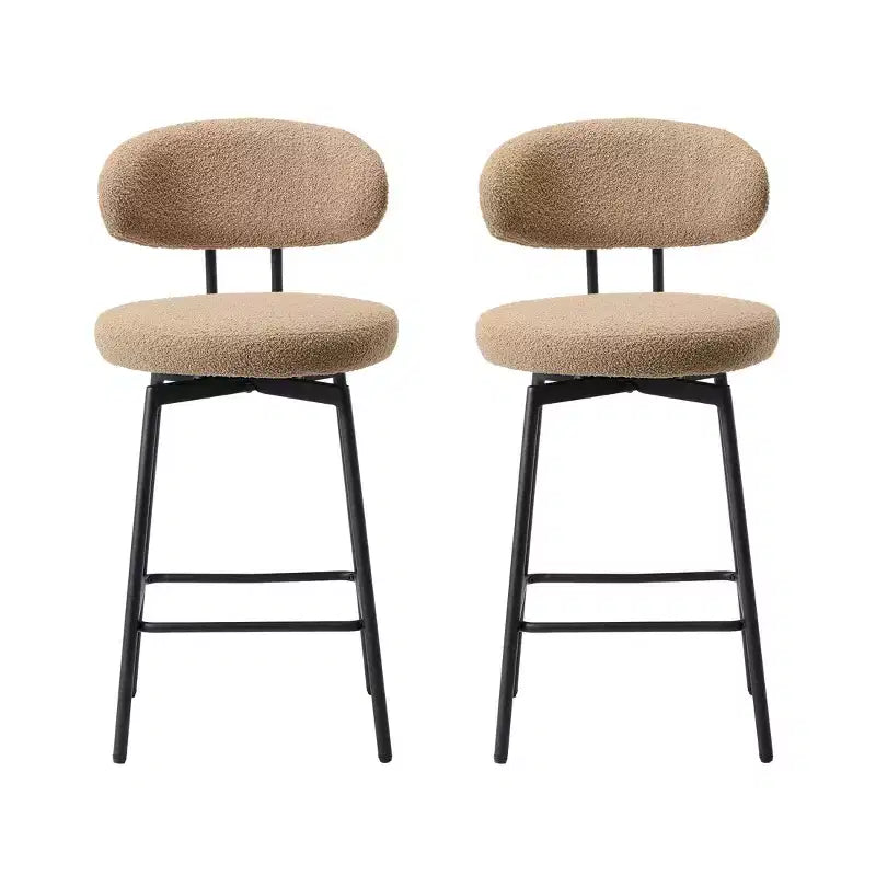 Sgabelli da bar con schienale imbottiti in finta pelliccia, set da 2 – Nero / Cammello / Grigio / Crema / Verde / Blu navy / Oro
