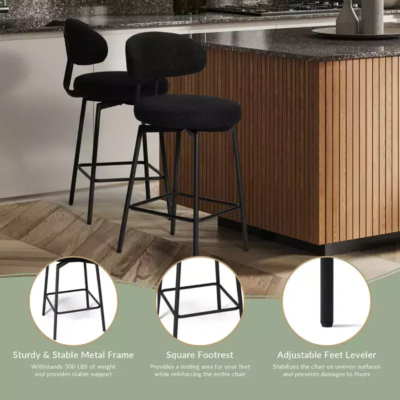 Sgabelli da bar con schienale imbottiti in finta pelliccia, set da 2 – Nero / Cammello / Grigio / Crema / Verde / Blu navy / Oro