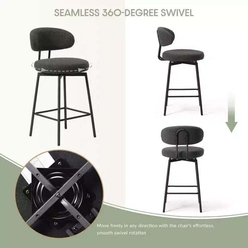 Sgabelli da bar con schienale imbottiti in finta pelliccia, set da 2 – Nero / Cammello / Grigio / Crema / Verde / Blu navy / Oro