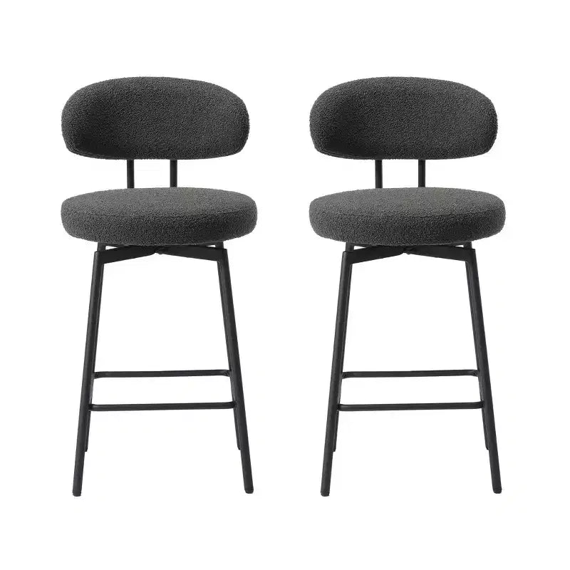 Sgabelli da bar con schienale imbottiti in finta pelliccia, set da 2 – Nero / Cammello / Grigio / Crema / Verde / Blu navy / Oro
