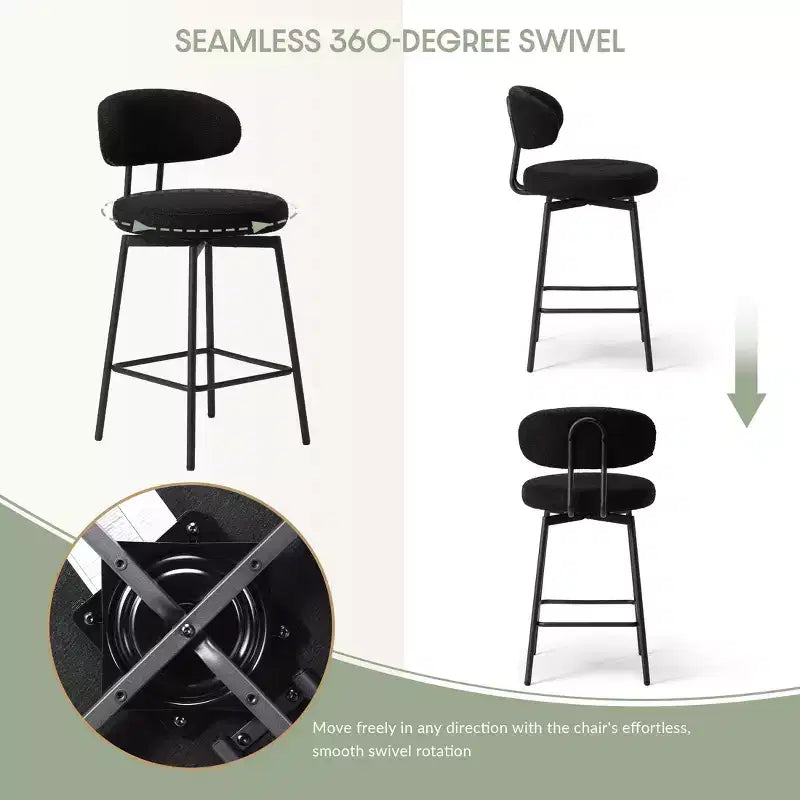 Sgabelli da bar con schienale imbottiti in finta pelliccia, set da 2 – Nero / Cammello / Grigio / Crema / Verde / Blu navy / Oro