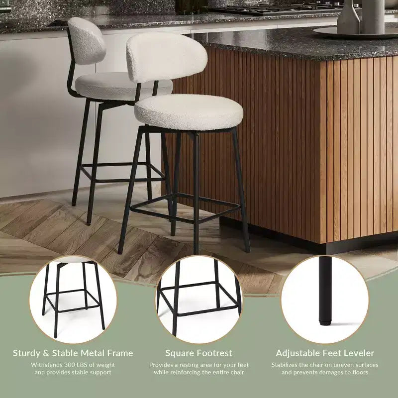 Sgabelli da bar con schienale imbottiti in finta pelliccia, set da 2 – Nero / Cammello / Grigio / Crema / Verde / Blu navy / Oro